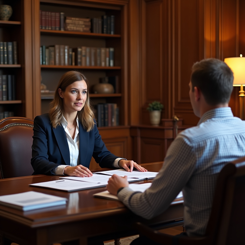Beraterin und Unternehmer besprechen Unterlagen zur ersten Einstellung am Tisch