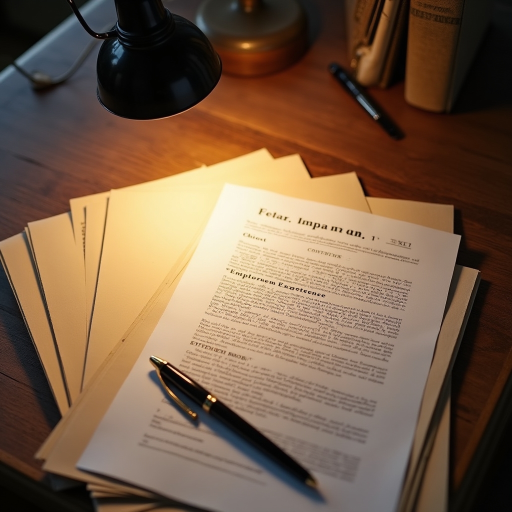Ordner und Formulare zu Sozialversicherung und Arbeitsvertrag auf einem Schreibtisch